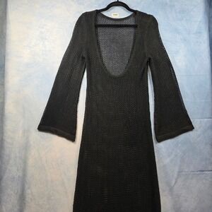 Saodimallsu Womens Black Crochet Mesh Midi Dress Bell Sleeve Scoop Neck M6D323 S